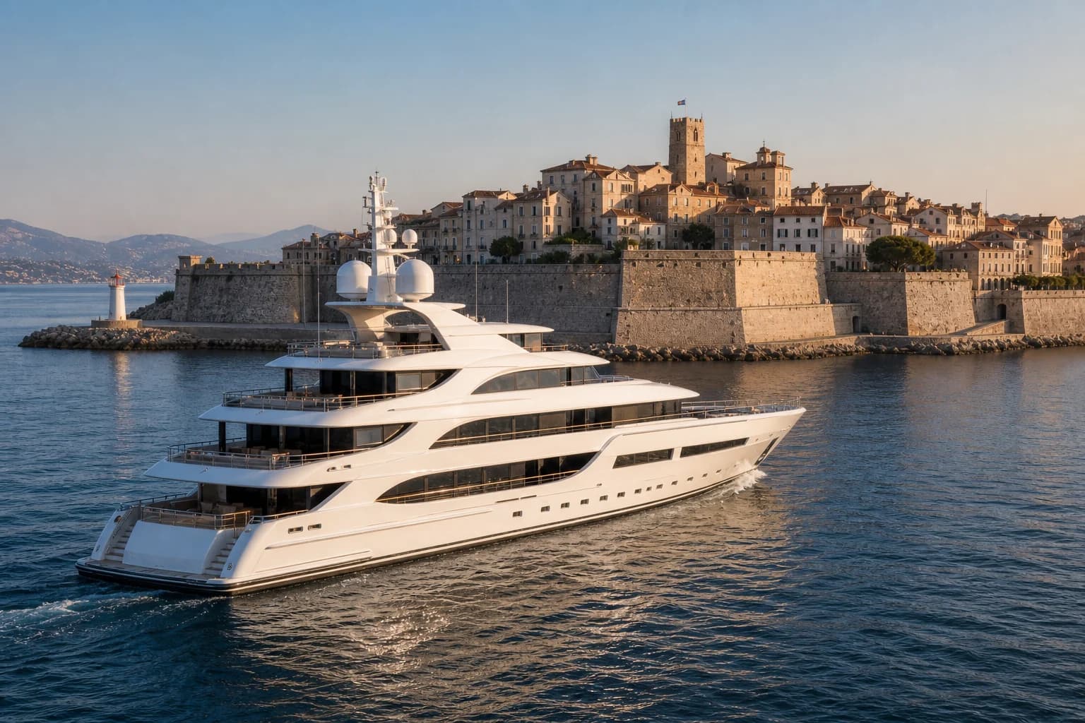 Antibes mega yacht charter route on the French Riviera