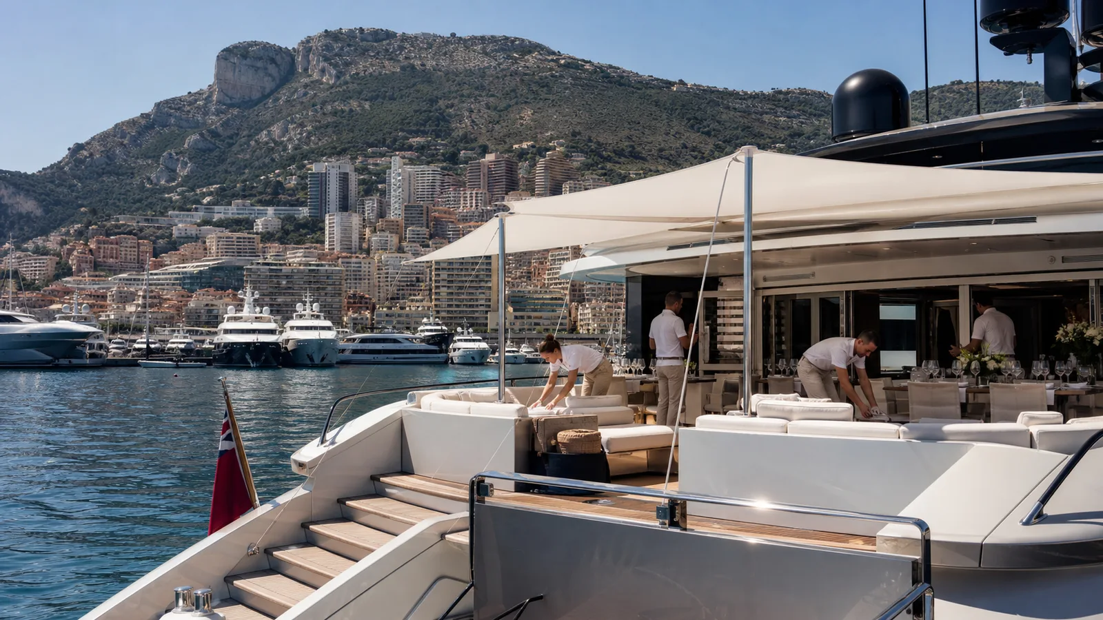 Guests hosted on a yacht deck near Monaco during a French Riviera charter